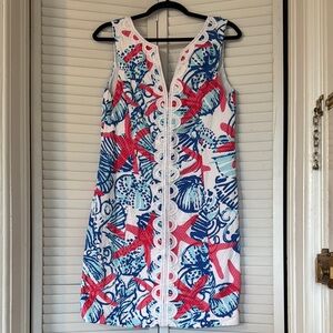 Lilly Pulitzer Blue and Pink V-Neck Sheath Mini Dress